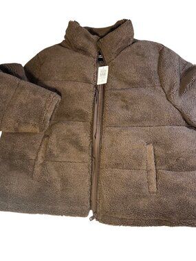 NWT Torrid Brown Sherpa Puffer Jacket Size 2 Plus Gorpcore Soft Warm